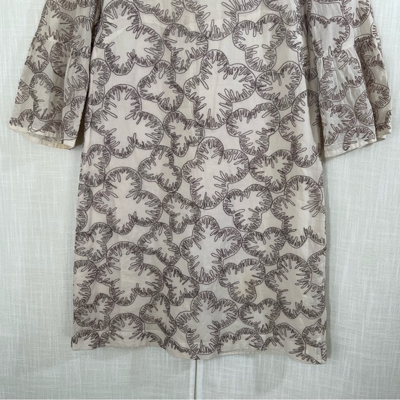 French Connection Bell Sleeve Metallic Embroidery Mini Dress Sz 6‎ - Picture 3 of 10